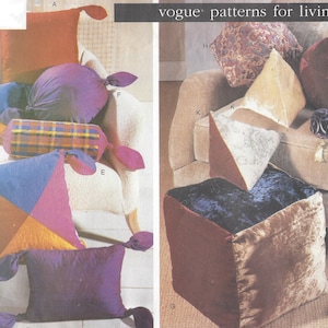 1990s Decorator Pillows Square, Triangle & Round,  Tied Pillows and Neck Roll Vogue Sewing Pattern 2143 FF