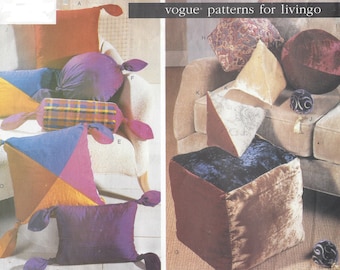 1990s Vogue Sewing Pattern 2143 Decorator Pillows Square, Triangle & Round Pillows Tied Pillows, Neck Roll FF