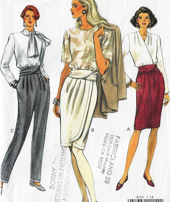 90s Womens Raised Waist Skirt Tapered Pants Vogue Sewing Pattern