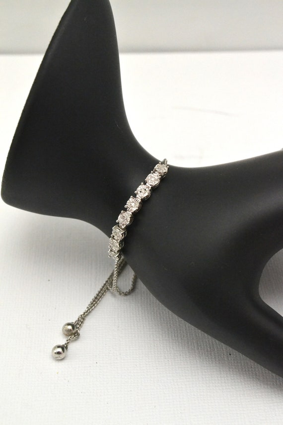 Vintage 925 Silver and Rhinestone Bolo Slide Bracelet
