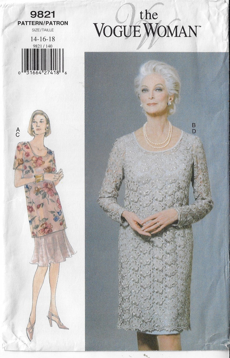 Pattern 9821 90s Womens Tunic and Dress Vogue Sewing Pattern 9821 Size 14 16 18 FF ...