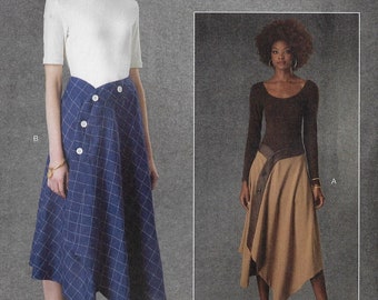 Womens Asymmetrical Wrap Skirt Button Detail Vogue Sewing