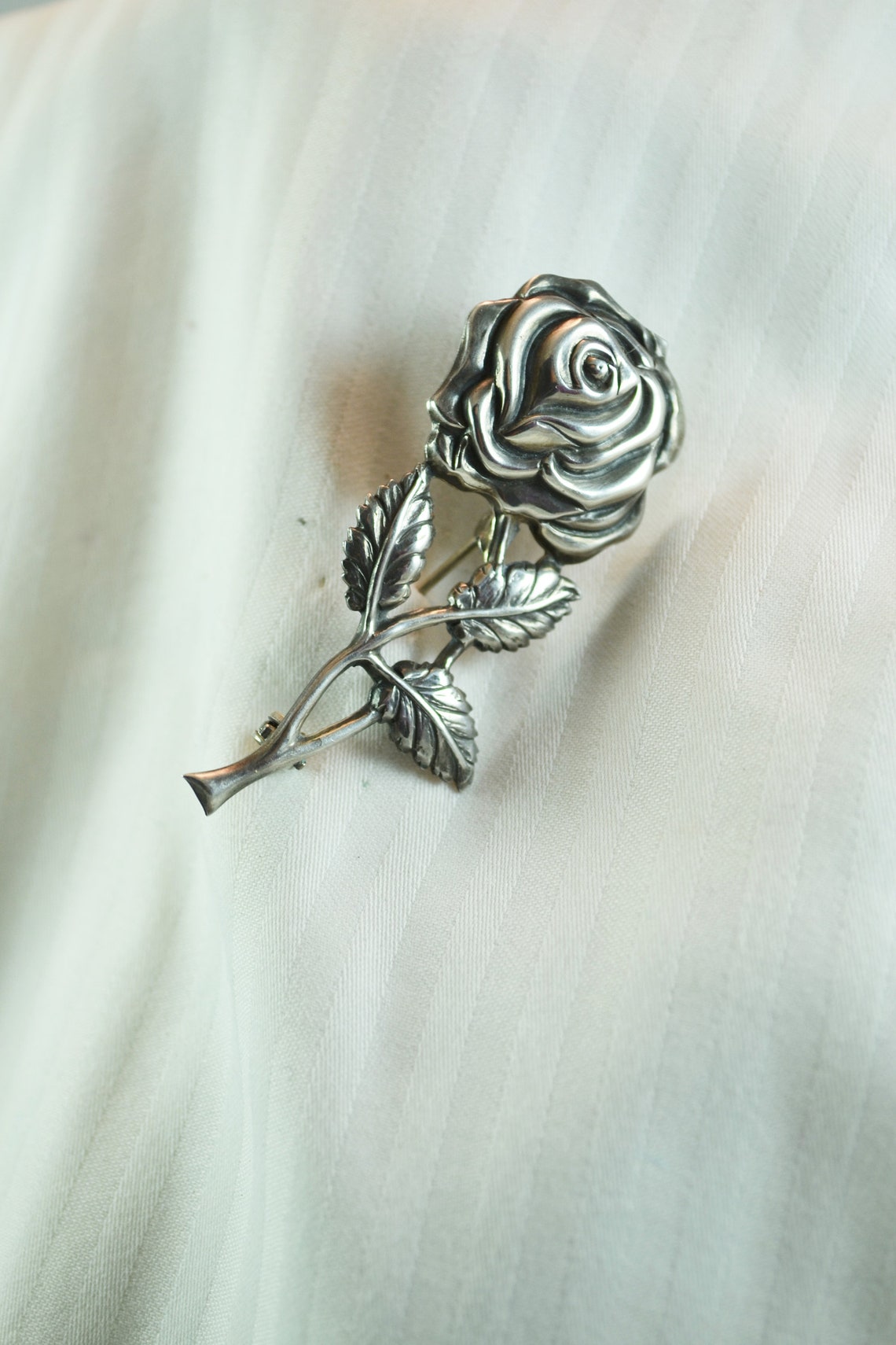 Vintage Sterling Silver Rose Brooch Floral Lapel Pin Great for Etsy