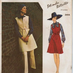 70s Belinda Bellville Womens A Line Jumper, Blouse and Pants Vogue Sewing Pattern 2414 Size 10 Bust 32 1/2 Label