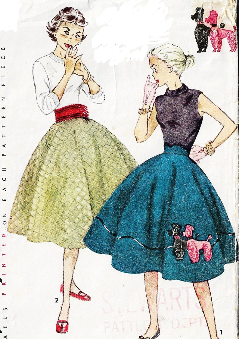 1950s Teen Age Circle Skirt with Poodle Applique or Quilted & Cummerbund Simplicity Sewing Pattern 3953 Waist 25 Hip 33 image 1