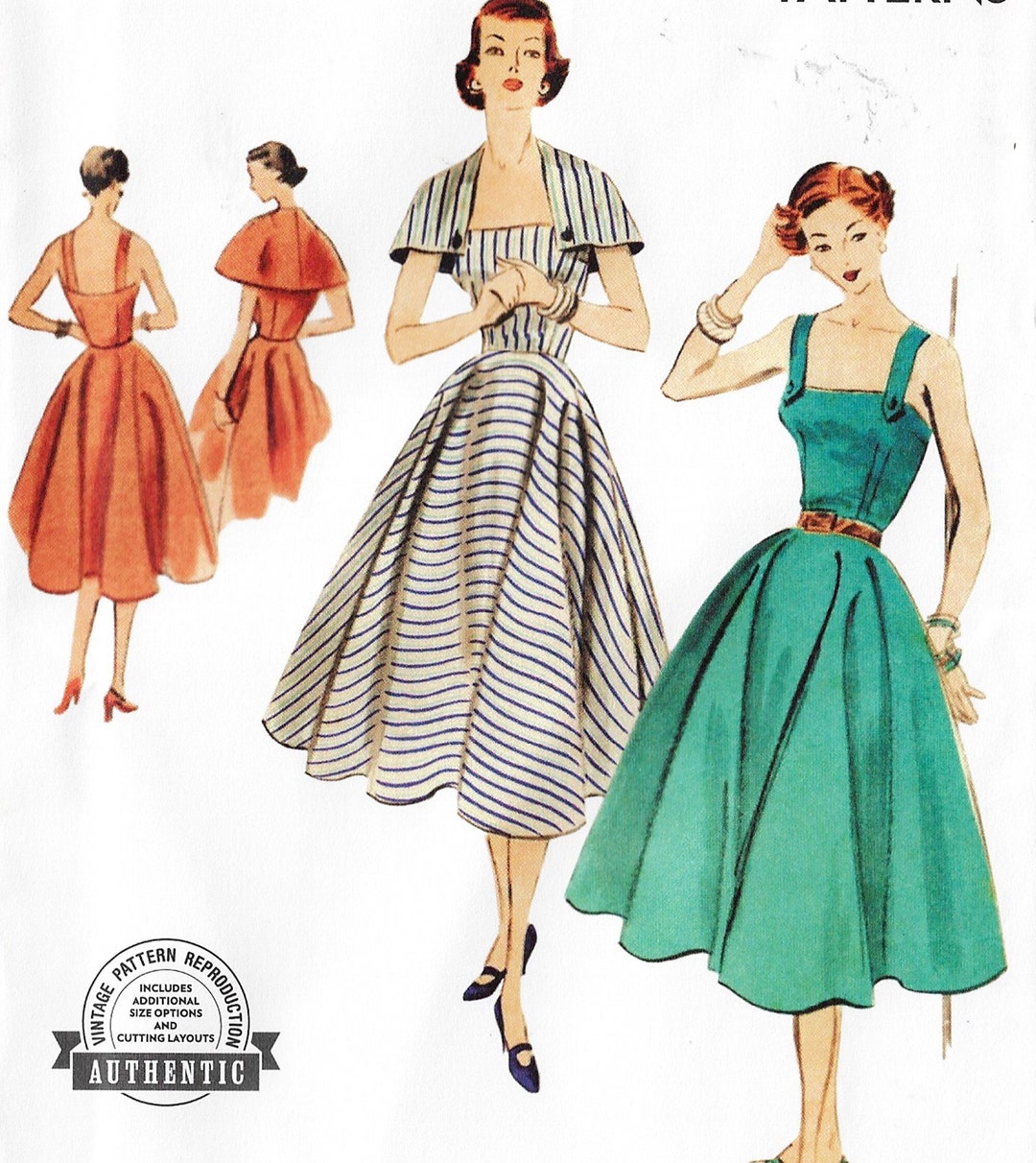 1950s-rockabilly-dress-capelet-vogue-sewing-pattern-v2002-size-8-10