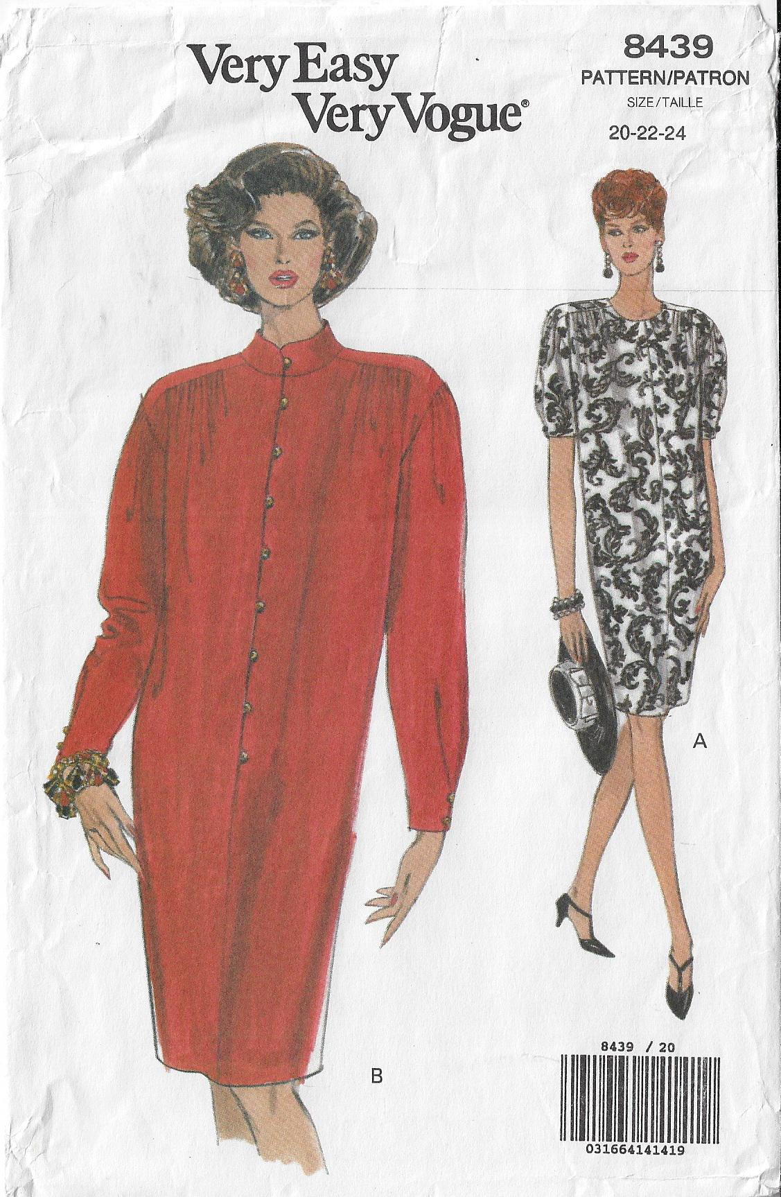 Pattern 8439 90s Tapered Dress Vogue Sewing Pattern 8439 Size 20 22 24 FF - Etsy