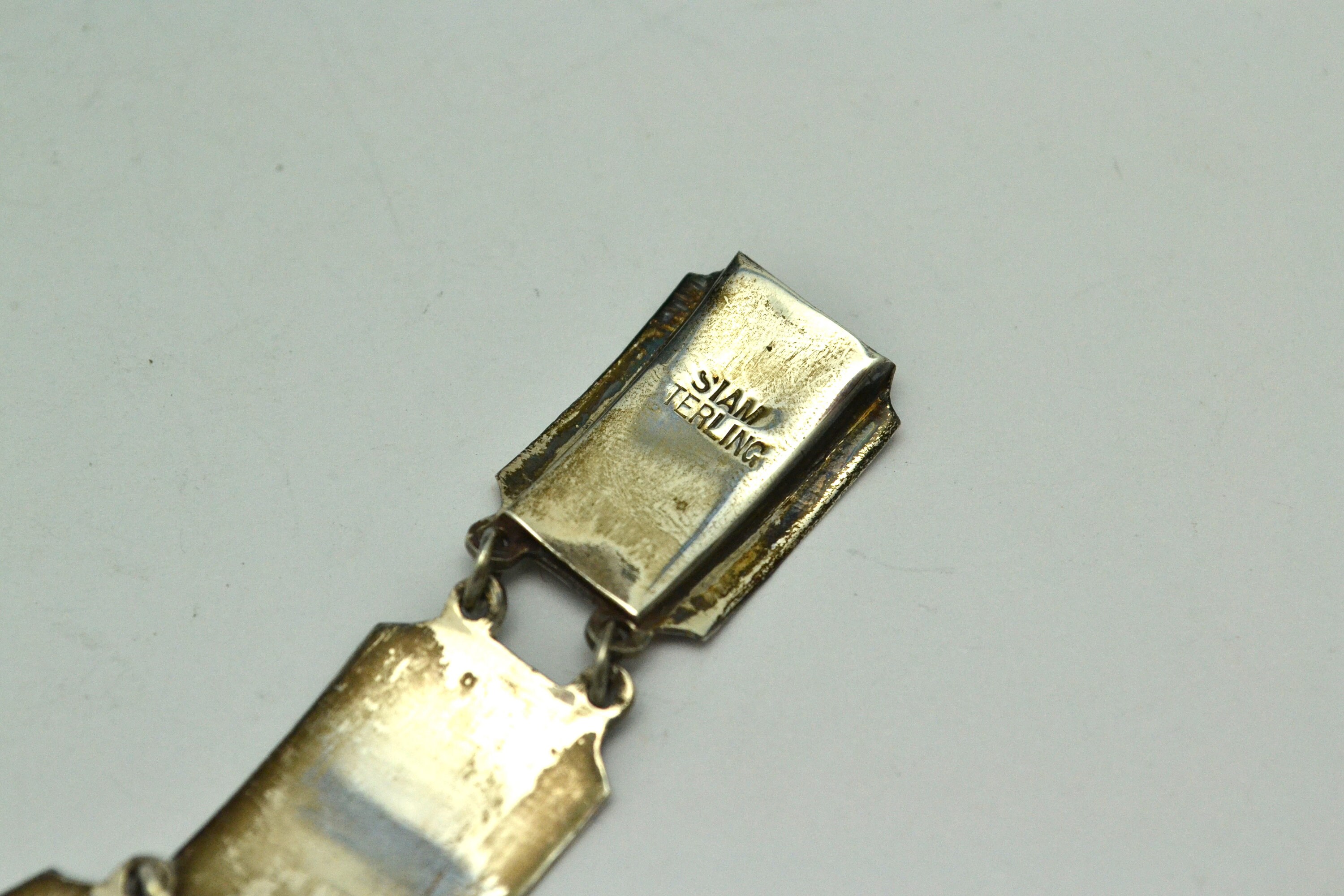 Vintage Siam Sterling Niello Link Bracelet With Original Yap