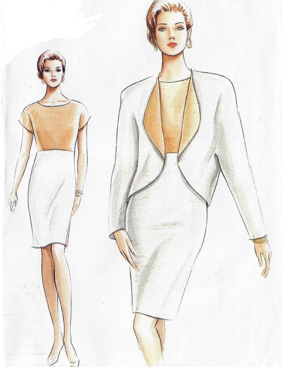 90s Bolero Jacket & Empire Waist Dress Vogue Sewing Pattern 9196 Size 12 14  16 FF - Etsy