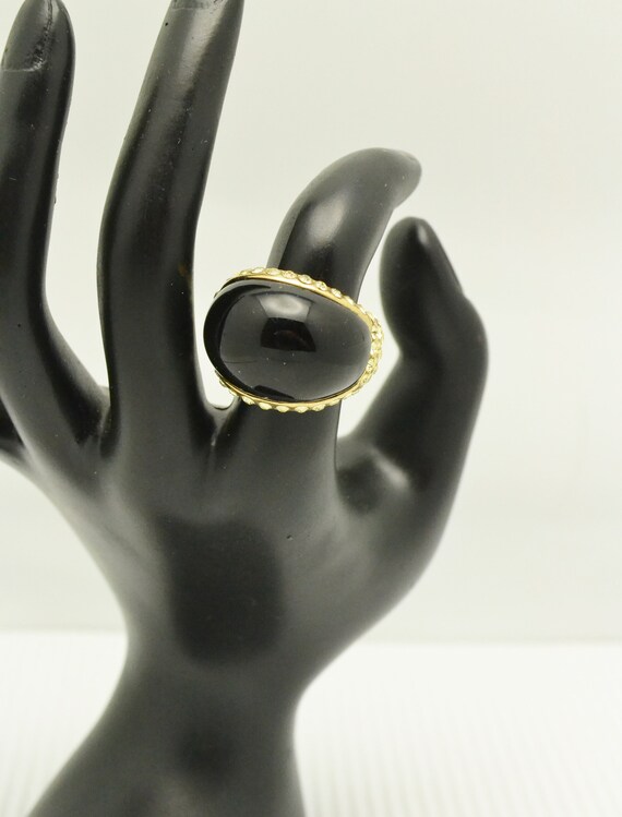 Stunning Onyx Dome Ring with Complete Rhinestone … - image 1