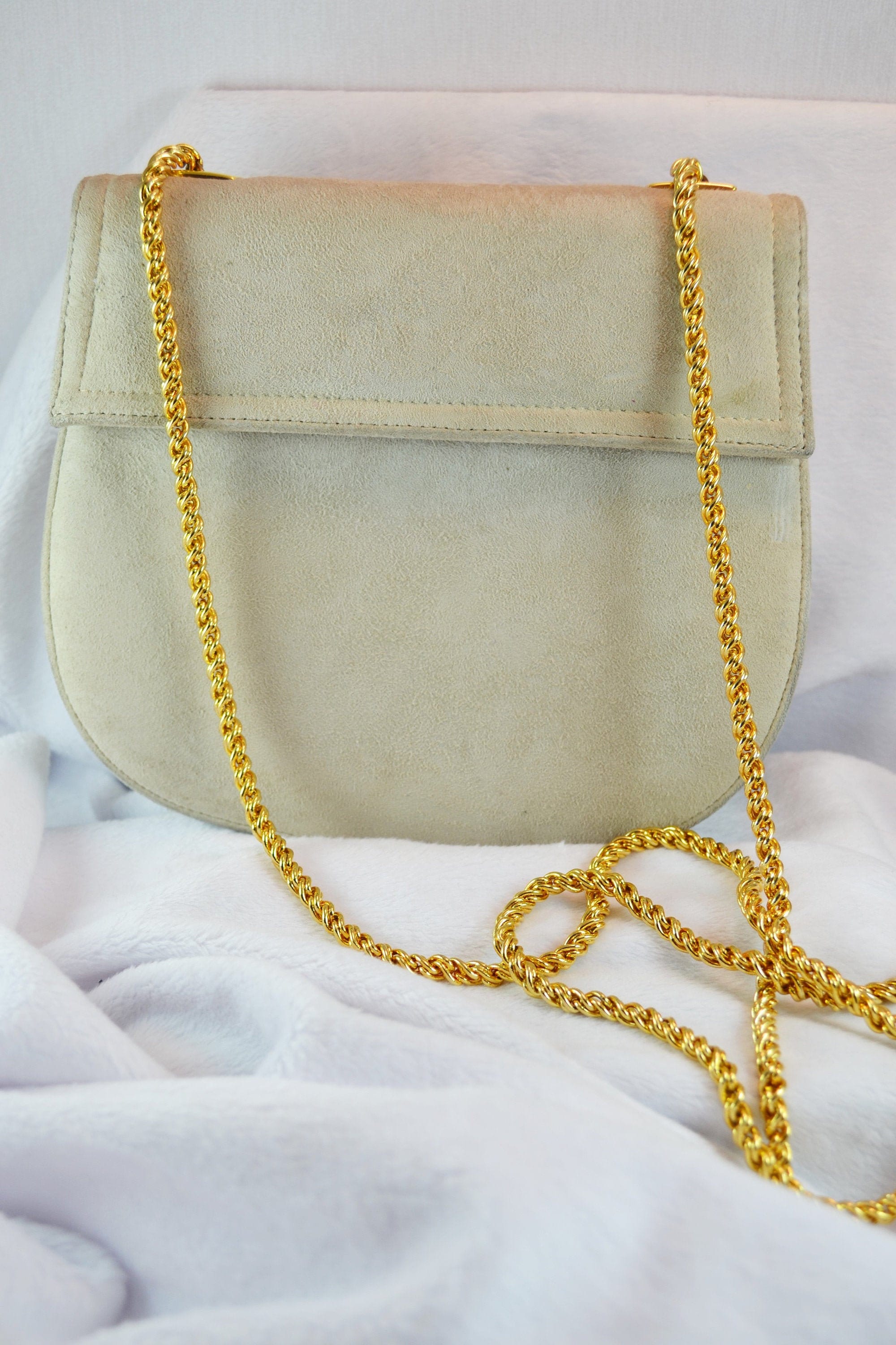 Vintage Frenchy of California Light Taupe Shoulder Bag Suede and