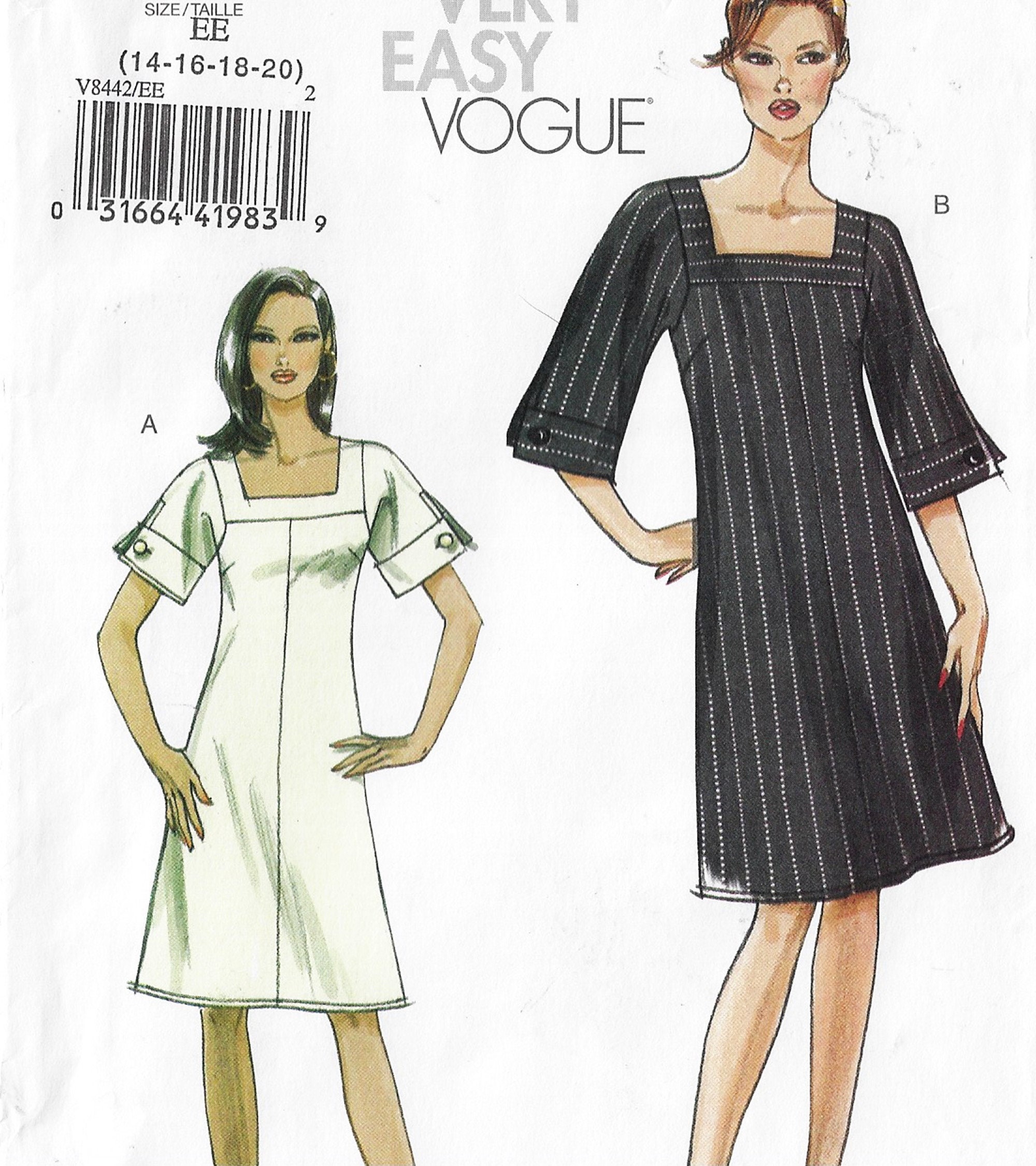 Lined, A Line Dress Square Neckline Vogue Sewing Pattern V8442 Size 14 16  18 20 FF - Etsy