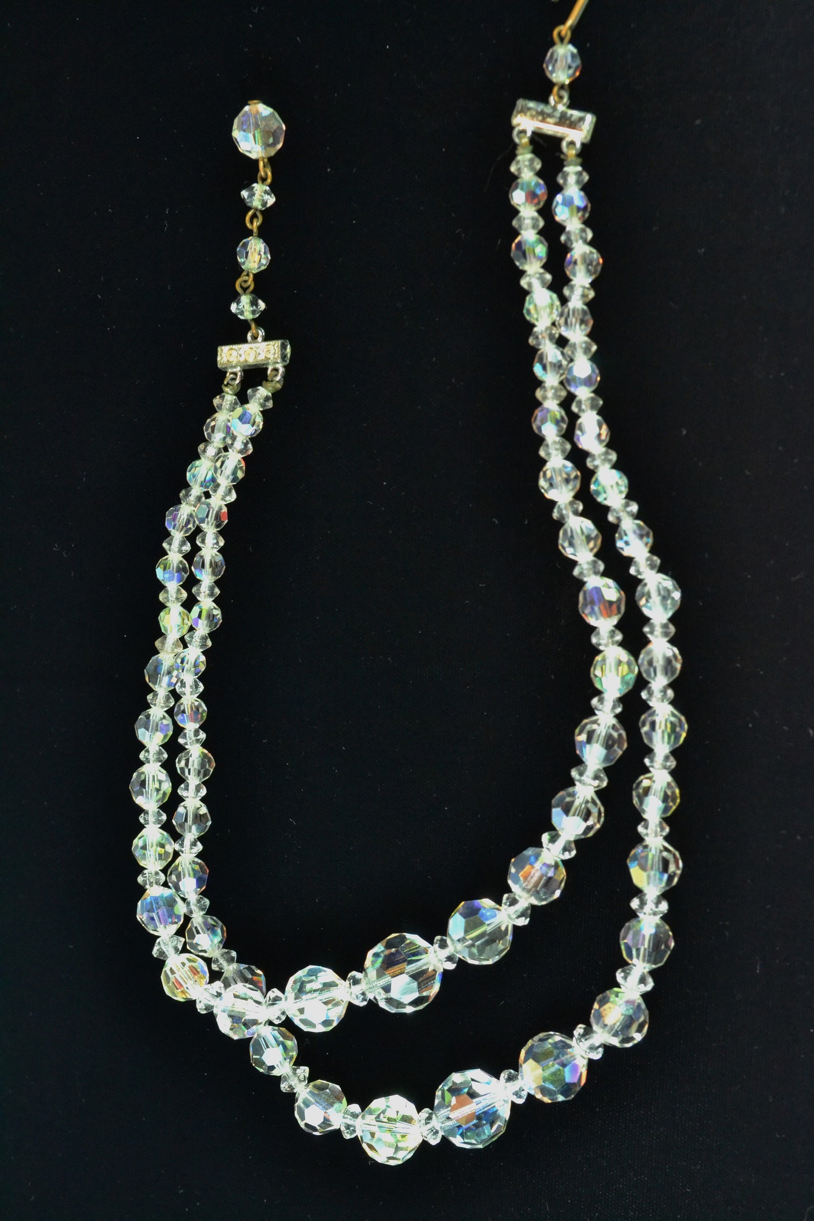 Vintage Two Strand Crystal Necklace With Aurora Borealis Etsy