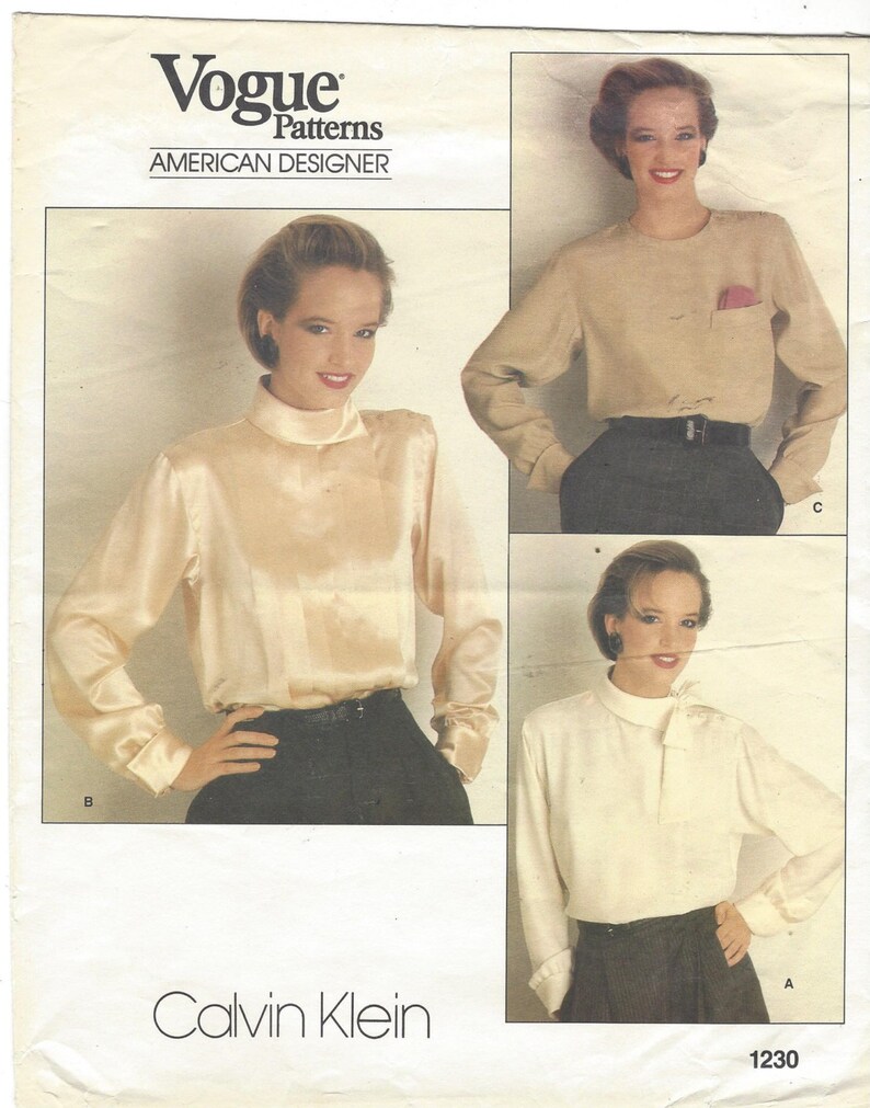 80s Vogue Sewing Pattern 1230 Calvin Klein Womens Pullover | Etsy