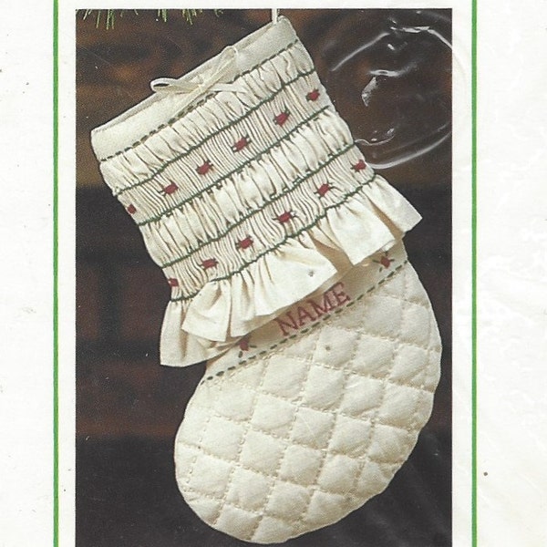 1980s Sunset Stitchery Kit 188 Smocked Christmas Stocking for Baby Kit Designed by Linda Gillum and UnOpened Vintage Christmas Stocking Kits
