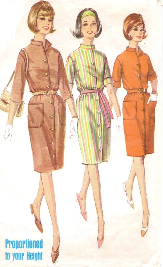 5878 Vintage Simplicity Sewing Pattern Misses Button Front Dress Proportioned