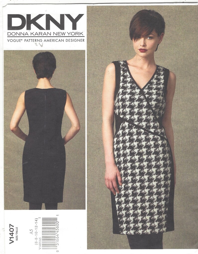 OOP Vogue Sewing Pattern V1407 DKNY Womens Shift Dress Front | Etsy