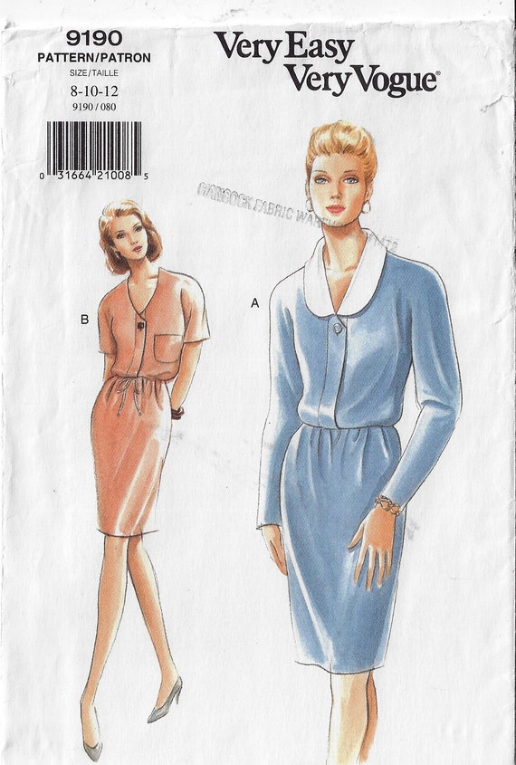 90s Womens Blouson Dress With Collar and Sleeve Variations
