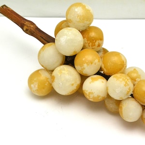 Mid Century Modern Alabaster Grape Bunch Straight Grapevine Stem Warm Golden Color Made in Italy