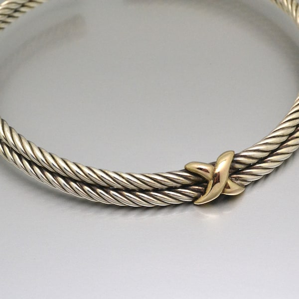 Stunning Flla Menegatti 925 Silver Twisted Cable Collar or Torc 18K Kiss Made in Italy Unique Vintage Gift for Her