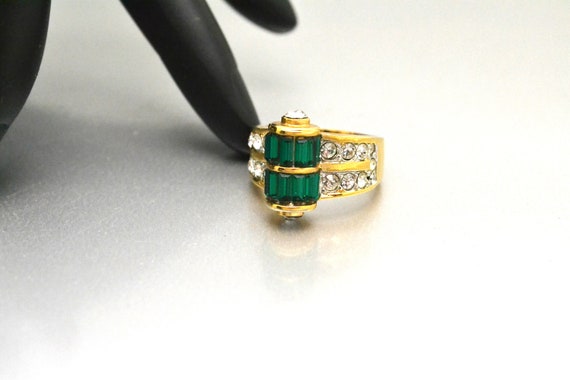 Vintage 18K Gold Electroplate Ring with Rhineston… - image 3