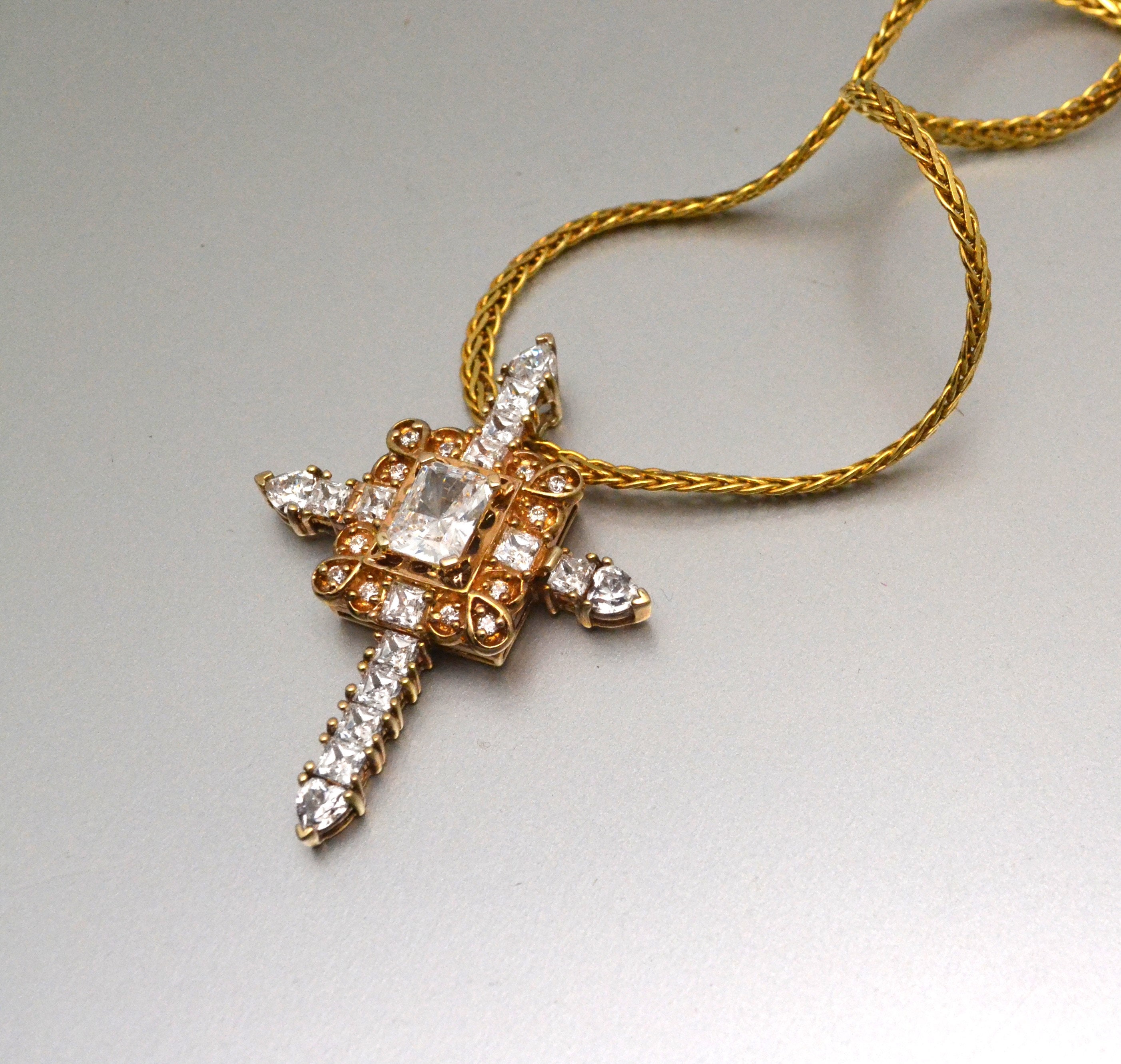90s Victoria Wieck Sparkling Cross Necklace Sterling Silver