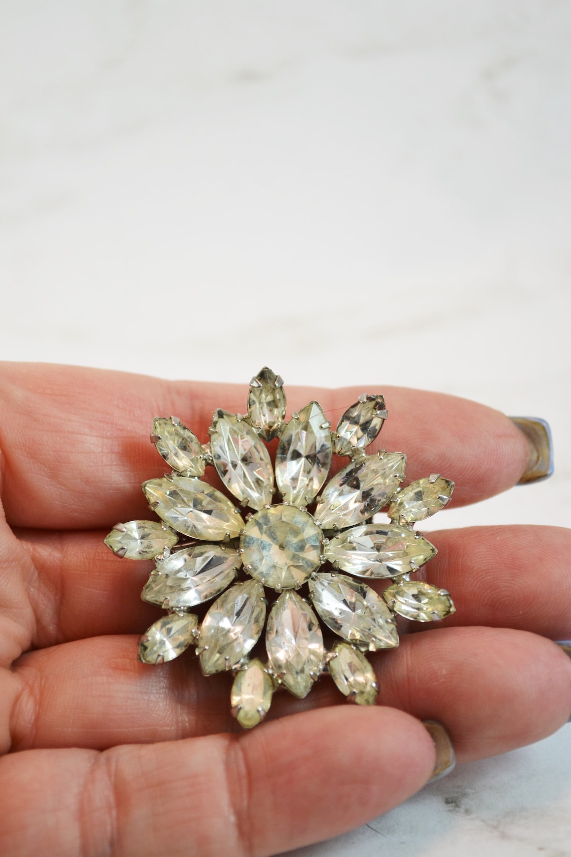 Vintage Sparkling Navette Rhinestone Brooch Circular Design | Etsy