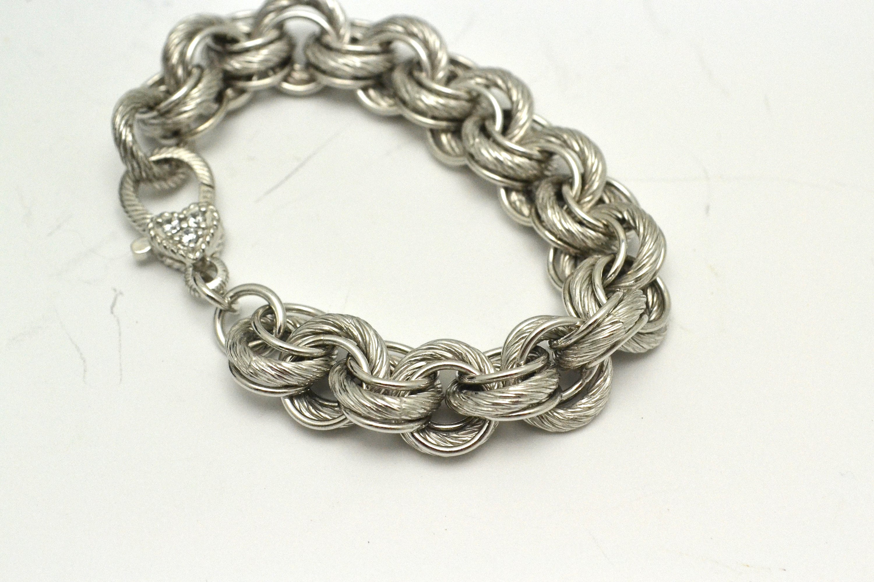 Vintage Judith Ripka 925 Silver & CZ Bracelet Triple Cable