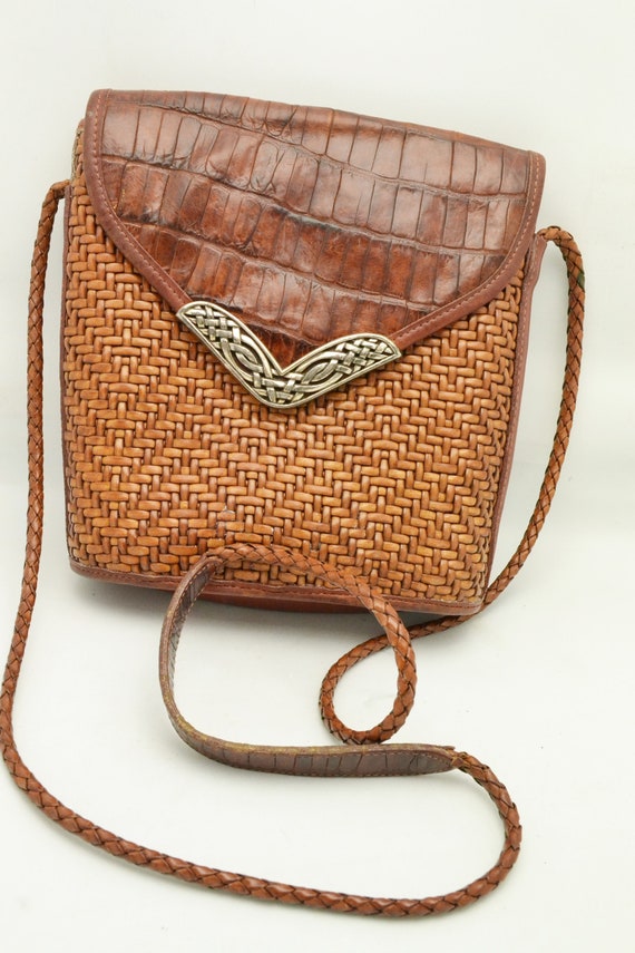 1990s Brighton Leather Shoulder Bag Woven, Smooth 