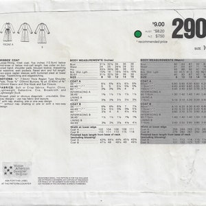 80s Anne Klein Trench Coat or Raincoat Vogue Sewing Pattern 2906 Size ...