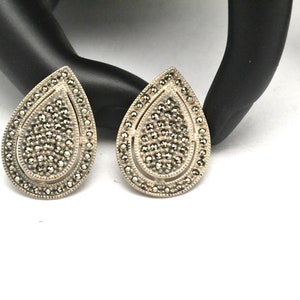 Vintage Judith Jack 925 Sterling Silver and Marcasite Tear Drop Pierced Earrings