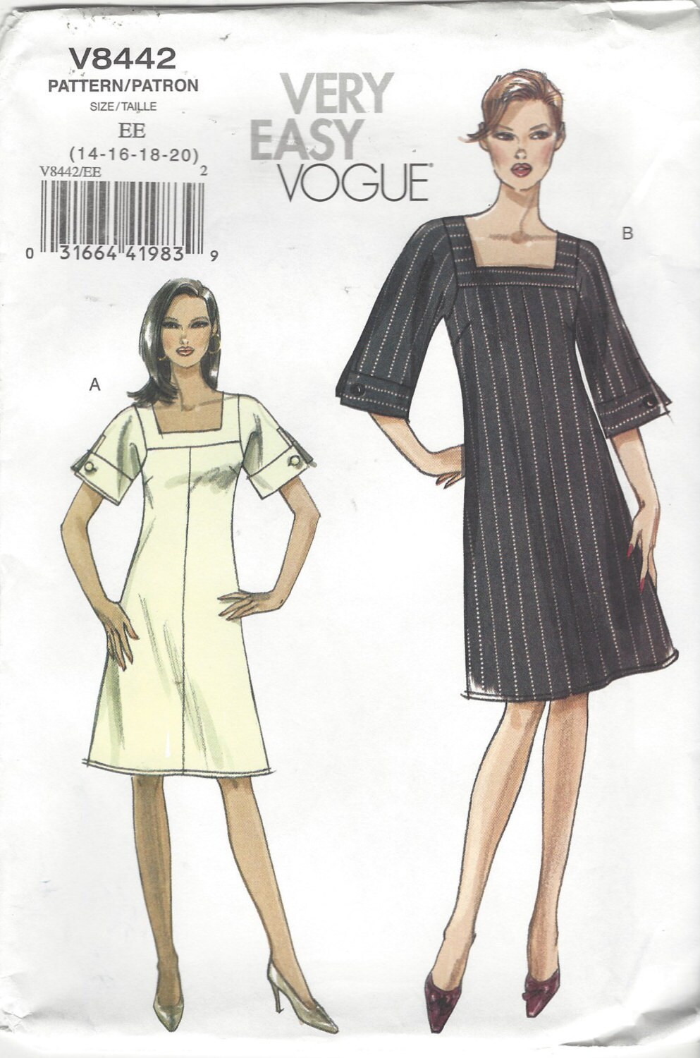 Lined, A Line Dress Square Neckline Vogue Sewing Pattern V8442 Size 14 16  18 20 FF - Etsy