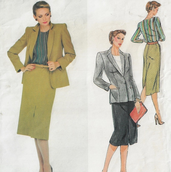 80s Christian Dior Iconic Power Suit Jacket, Skirt & Blouse Vogue 
