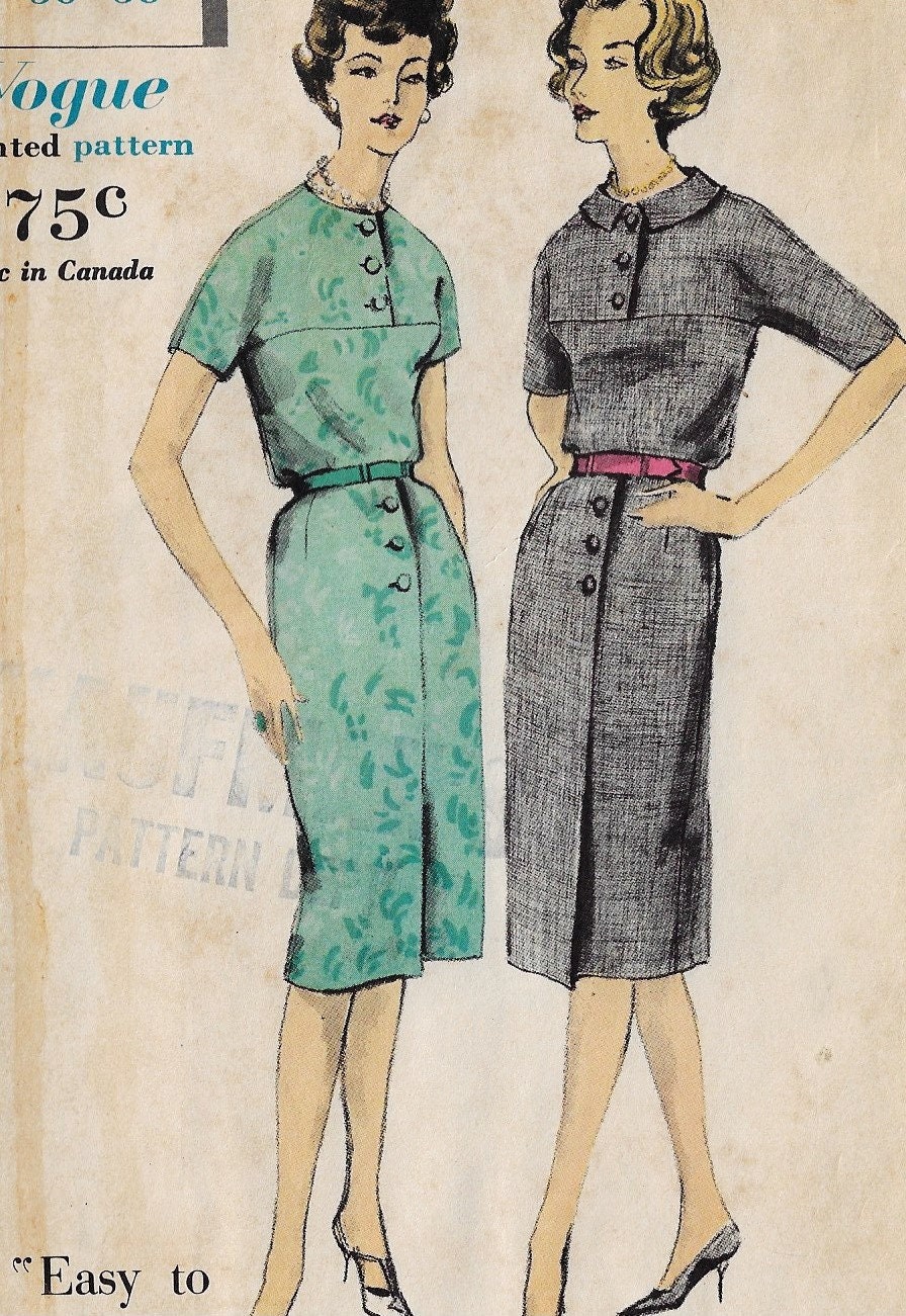1950s Womens One Piece Dress With Button Detail Vogue Sewing