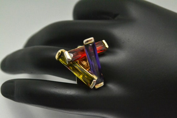 Vintage Multi Crystal Ring 3 Rectangular CZ Cryst… - image 2