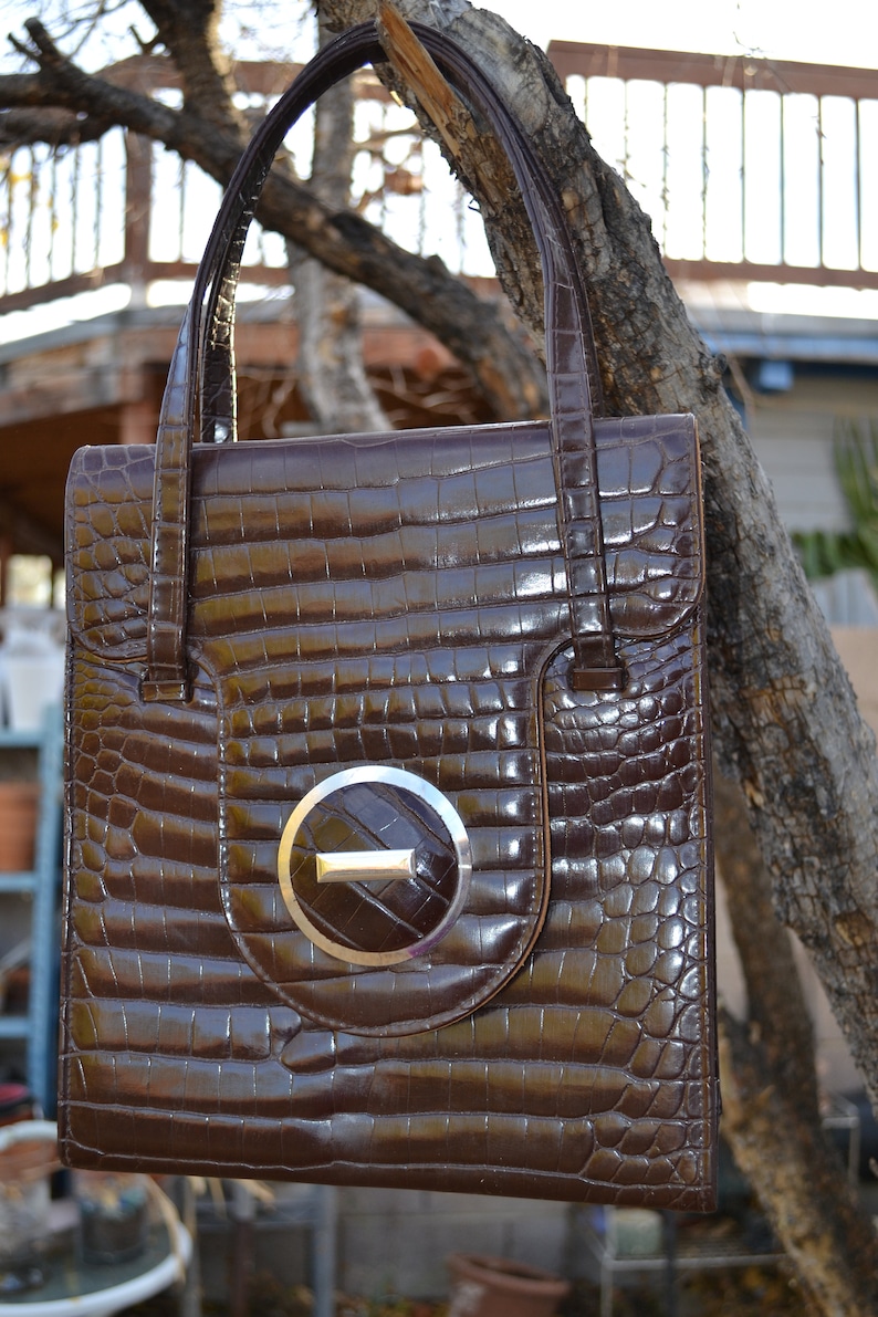 Download Vintage My Lady Mock Croc Leather Handbag Made in England ...