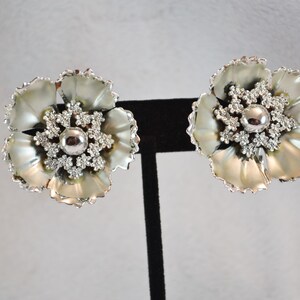 Vintage Silver Tone Coro Floral Clip Earrings Large Flower Earrings