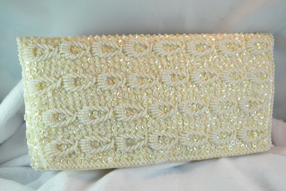 1950s Marshall Fields Ivory Clutch Hand Made in H… - image 1