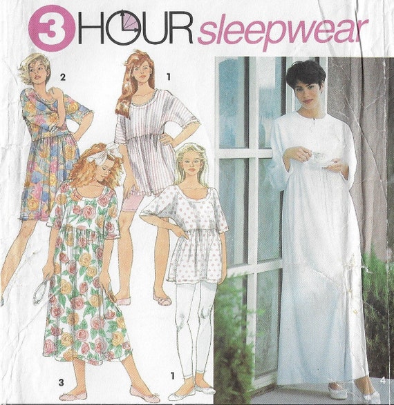 90s Womens 3 Hour Sleepwear Leggings, Nightgowns & Robe Simplicity