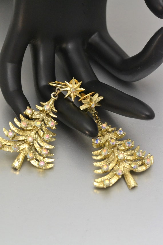 Vintage MYLU Christmas Tree Clip On Earrings AB C… - image 3