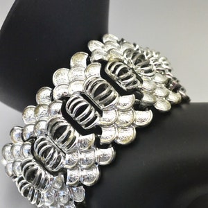 40&#39;s 50&#39;s Coro Pegasus Bracelet Wide Silver Tone Metal Intricate Design Vintage Gift for Her