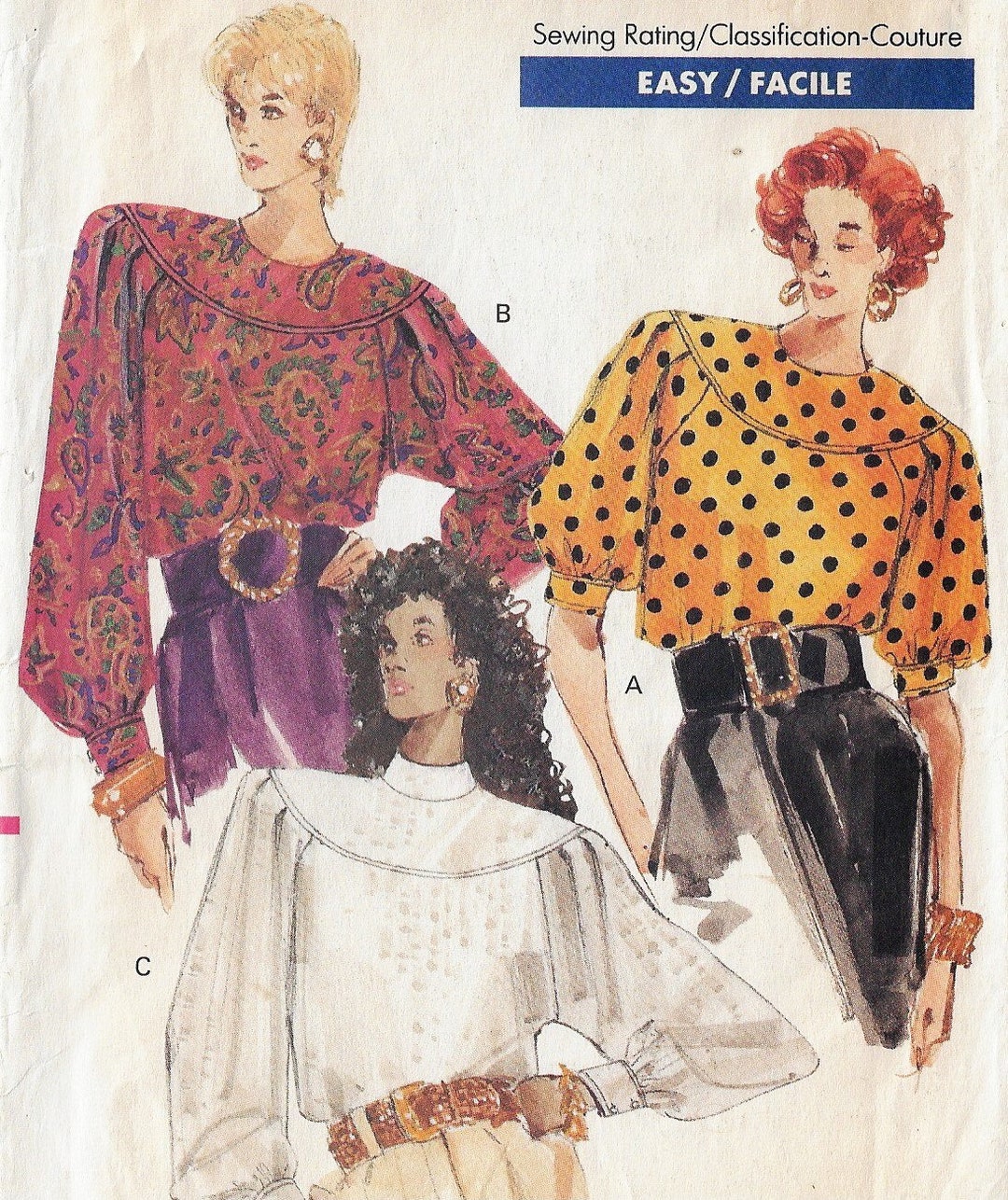 80s Womens Yoked Blouse Vogue Sewing Pattern 7564 Size 8 10 12 FF - Etsy