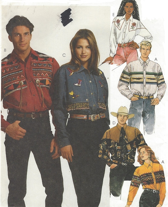 90s Womens and Mens Western Shirts Yoke Variations Mccalls Sewing Pattern  6716 Size 42 44 Bust/chest 42 44 FF Mens Sewing Patterns -  Norway