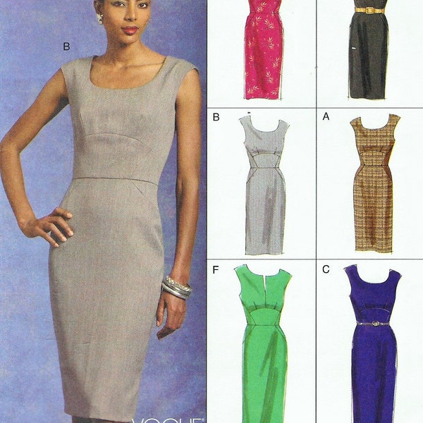 OOP Vogue naaien patroon V8594 Womens uitgerust jurk met hals variaties grootte 18 20 22 24 Bust buste 40 42 44 46 FF Vogue eenvoudige opties