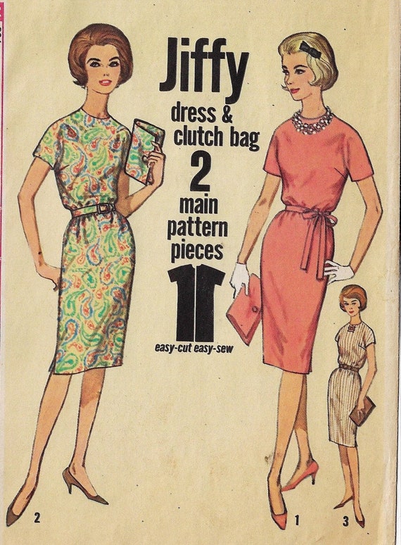 1960s Simplicity Sewing Pattern 4838 Womens Jiffy Shift Dress With