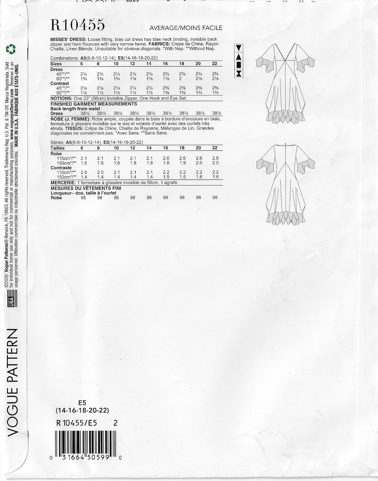 Zandrra Rhodes Patterns Zandra Rhodes Womens Loose Fitting Bias Dress Vogue Sewing Pattern ...