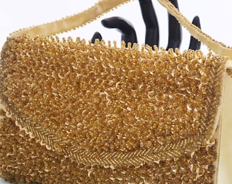 1970s Gold Beaded Handbag Hand Made in Hong Kong