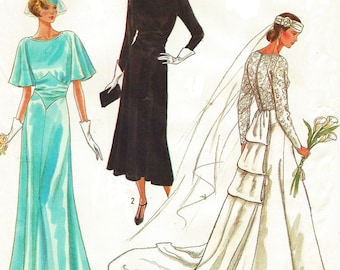 1920s Simplicity Sewing Pattern 9560 Wedding Gown Womens Lined Brides and Bridesmaid Dress Size 8 10 12 14 Bust 31 1/2 to 36 FF