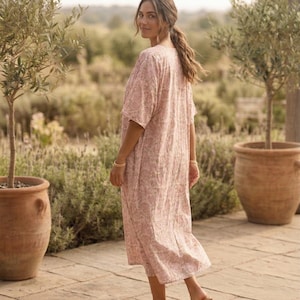 Cotton Kaftan Dress for Women, Hand Block Print Cotton Dress , Relaxed Fit Summer Beach Resort V-Neck Summer Caftan Women image 2