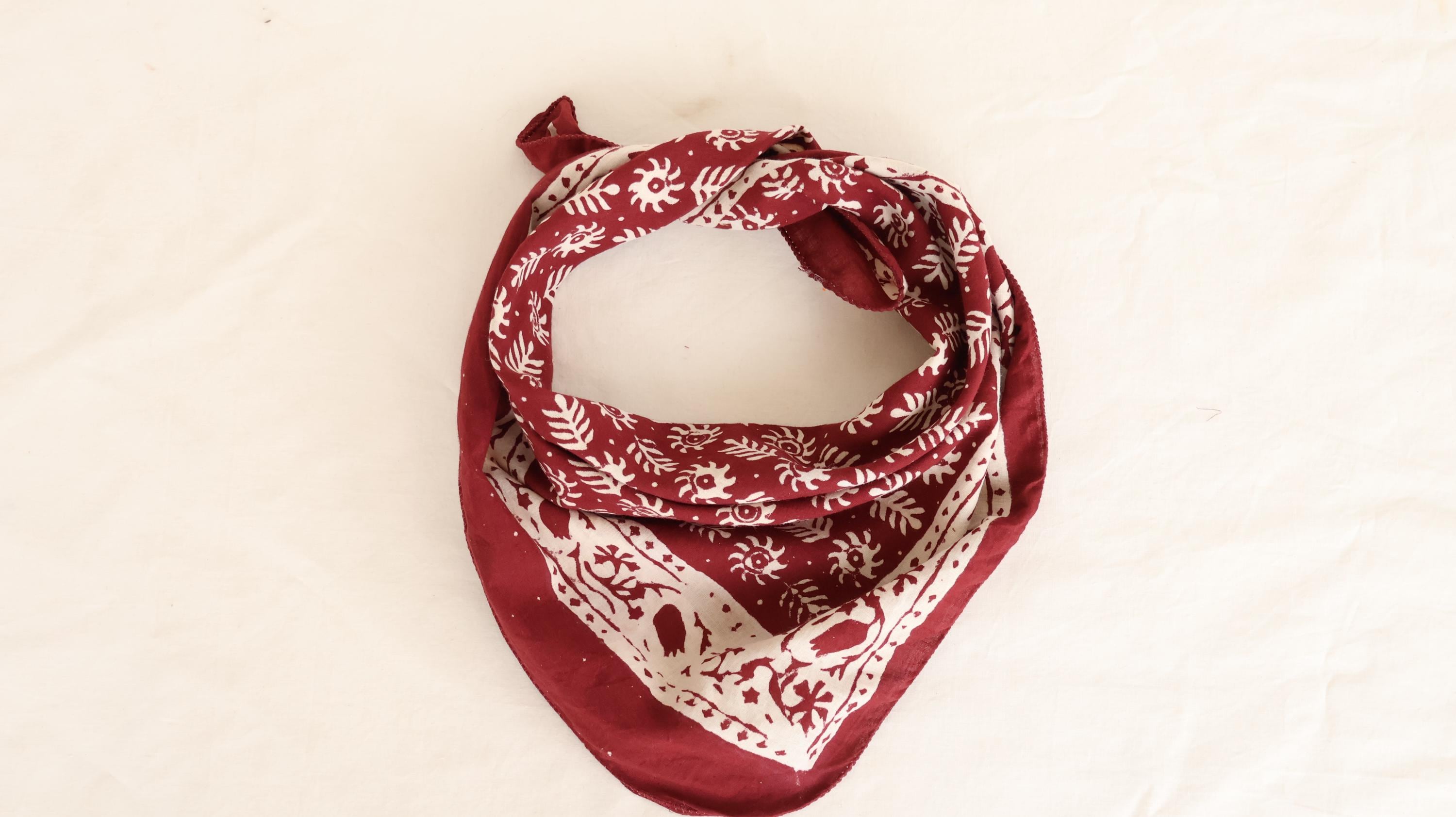 Petit Foulard Bandana Coton Rouge à Fleurs - Vintage Femme - FO646